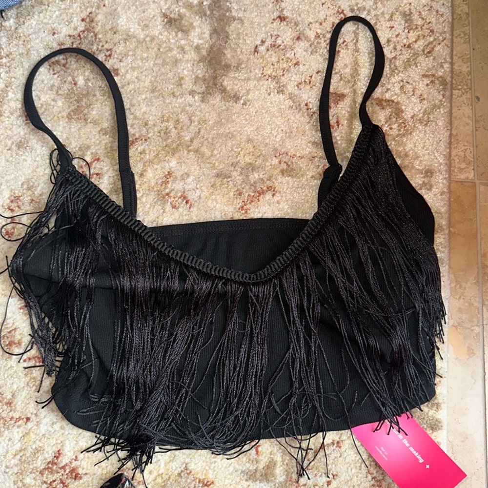 Shein sexy fringe crop top